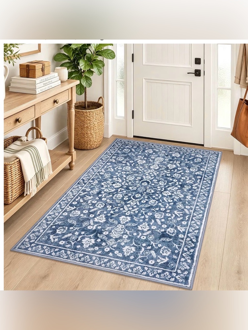 Vintage Blue Floral 4x5 Washable Rug